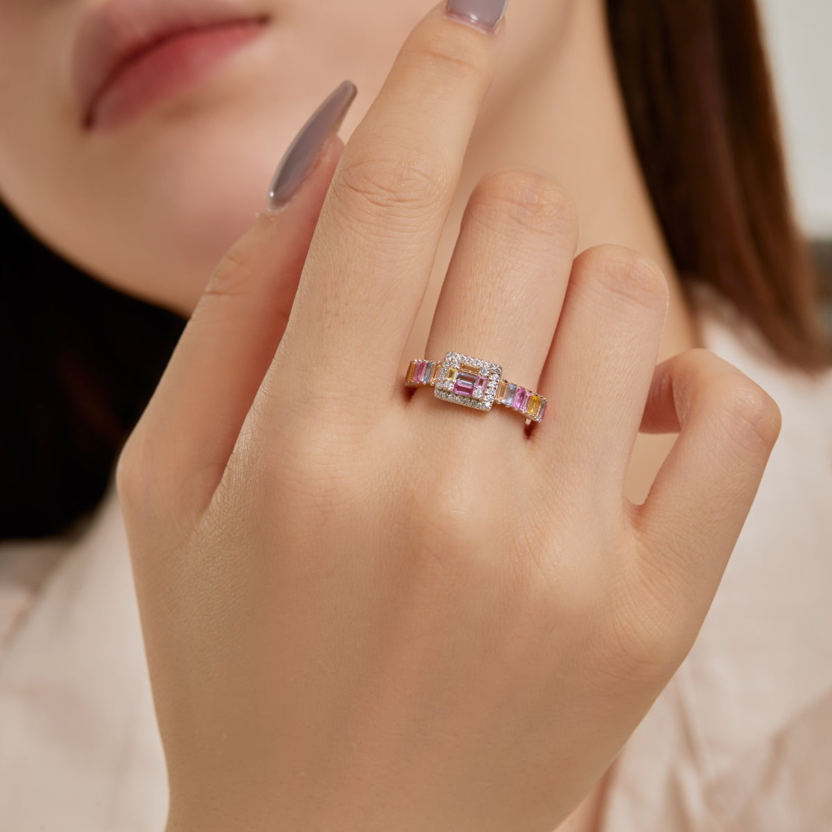 [Angela Jewelry]Exquisite Colorful Radiant Cut Party Ring