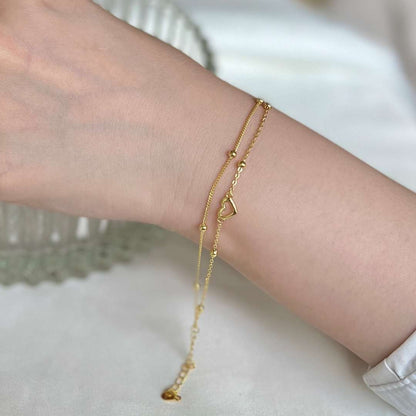 [Angela Jewelry]Dainty Double Layer Love Heart Bracelet