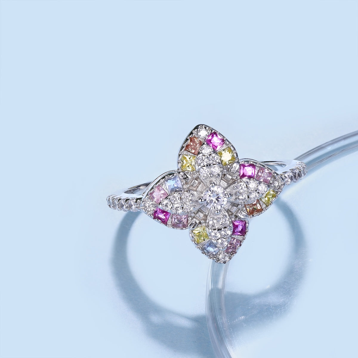 アンジェラジュエリー]豪華なカラフルな花の形のバンケットリング