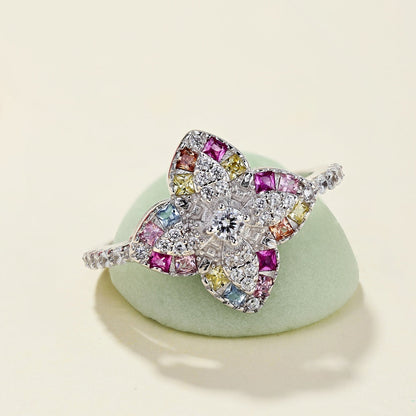 アンジェラジュエリー]豪華なカラフルな花の形のバンケットリング