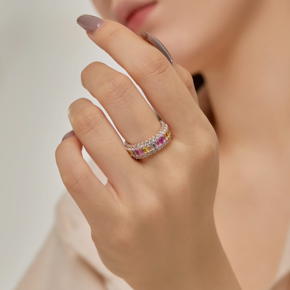 [Angela Jewelry]Dainty Colorful Radiant Cut Daily Ring