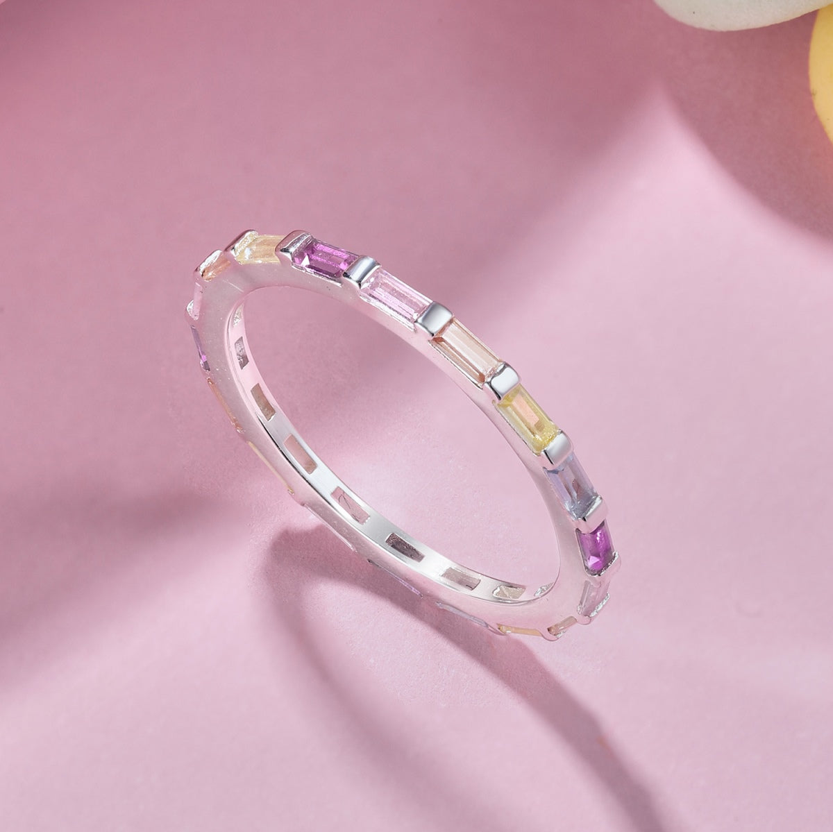 アンジェラジュエリー]美しいマルチカラーのエメラルドカットデイリーリング