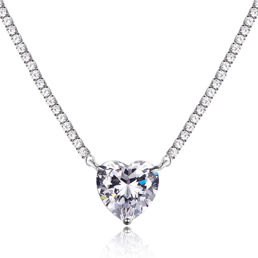 [Angela Jewelry]8.0 Carat Versatile Colorful Sweet Heart-Shaped Tennis Necklace