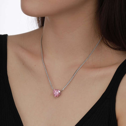 [Angela Jewelry]8.0 Carat Versatile Colorful Sweet Heart-Shaped Tennis Necklace