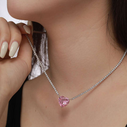 Angela Jewelry]8.0 Carat Versatile Colorful Sweet Heart-Shaped Tennis Necklace