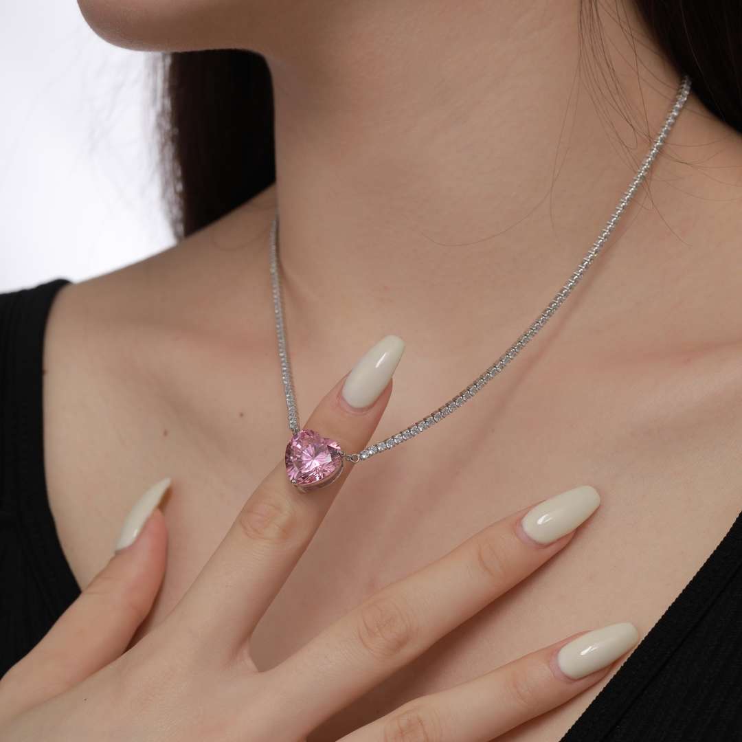 [Angela Jewelry]8.0 Carat Versatile Colorful Sweet Heart-Shaped Tennis Necklace