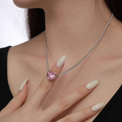 [Angela Jewelry]8.0 Carat Versatile Colorful Sweet Heart-Shaped Tennis Necklace