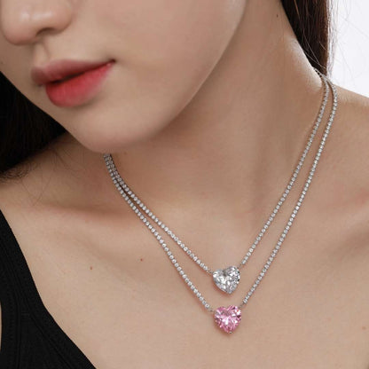 [Angela Jewelry]8.0 Carat Versatile Colorful Sweet Heart-Shaped Tennis Necklace