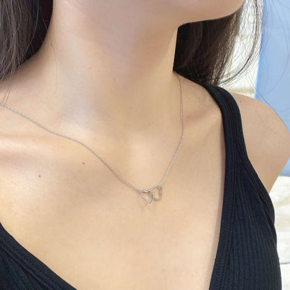 [Angela Jewelry]Sterling Silver Love Double Ring Necklace