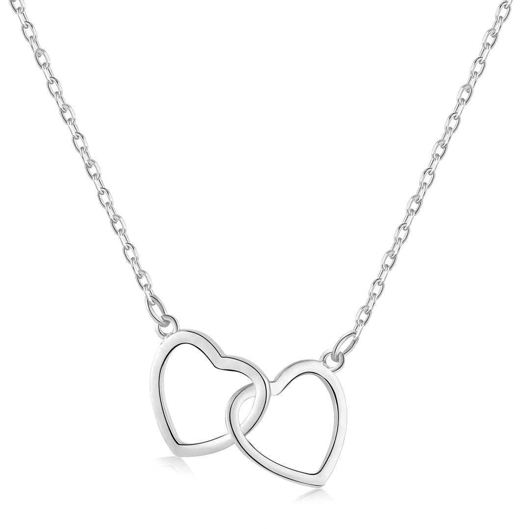 [Angela Jewelry]Sterling Silver Love Double Ring Necklace