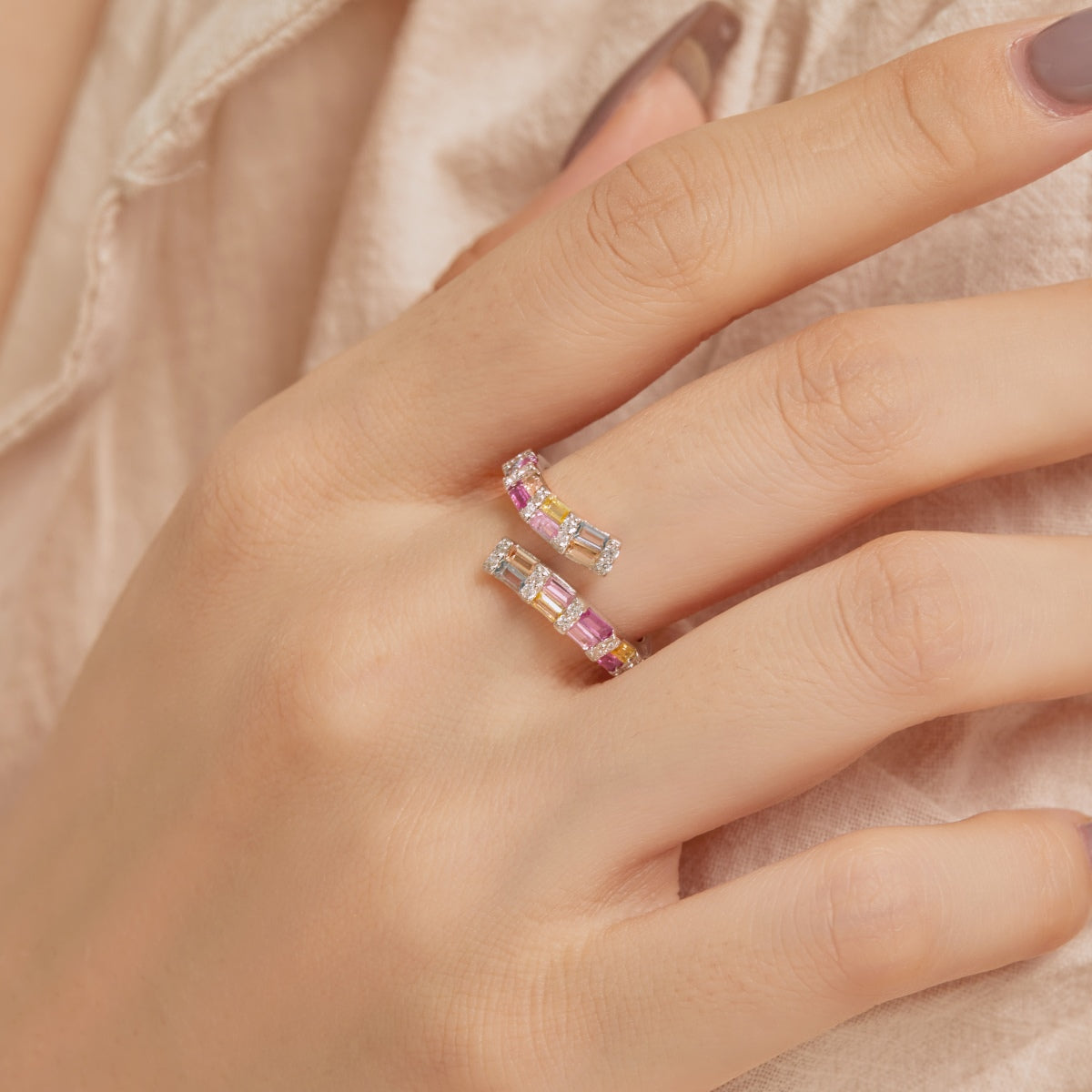 [Angela Jewelry]Charming Colorful Radiant Cut Adjustable Daily Ring