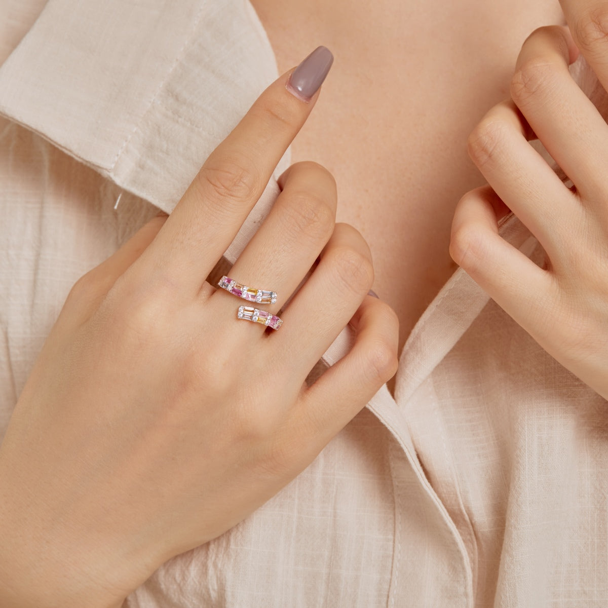 [Angela Jewelry]Charming Colorful Radiant Cut Adjustable Daily Ring