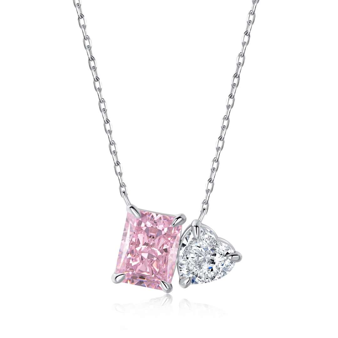 [Angela Jewelry]Dazzling Square & Heart Shape Necklace