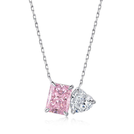 [Angela Jewelry]Dazzling Square & Heart Shape Necklace
