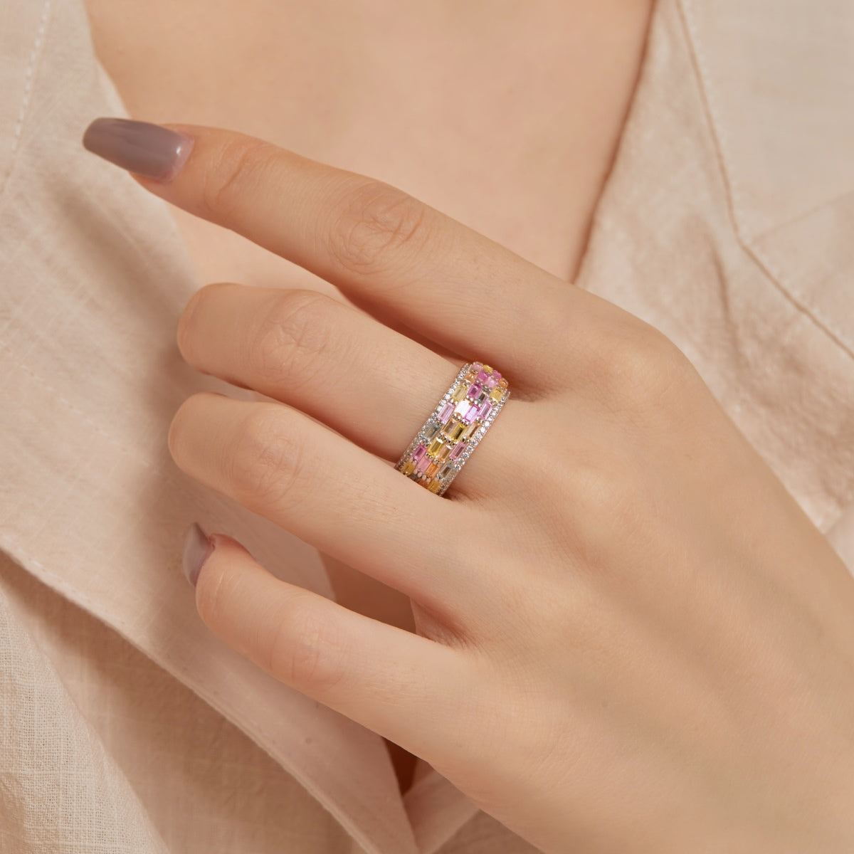 [Angela Jewelry]Radiant Colorful Radiant Cut Daily Ring