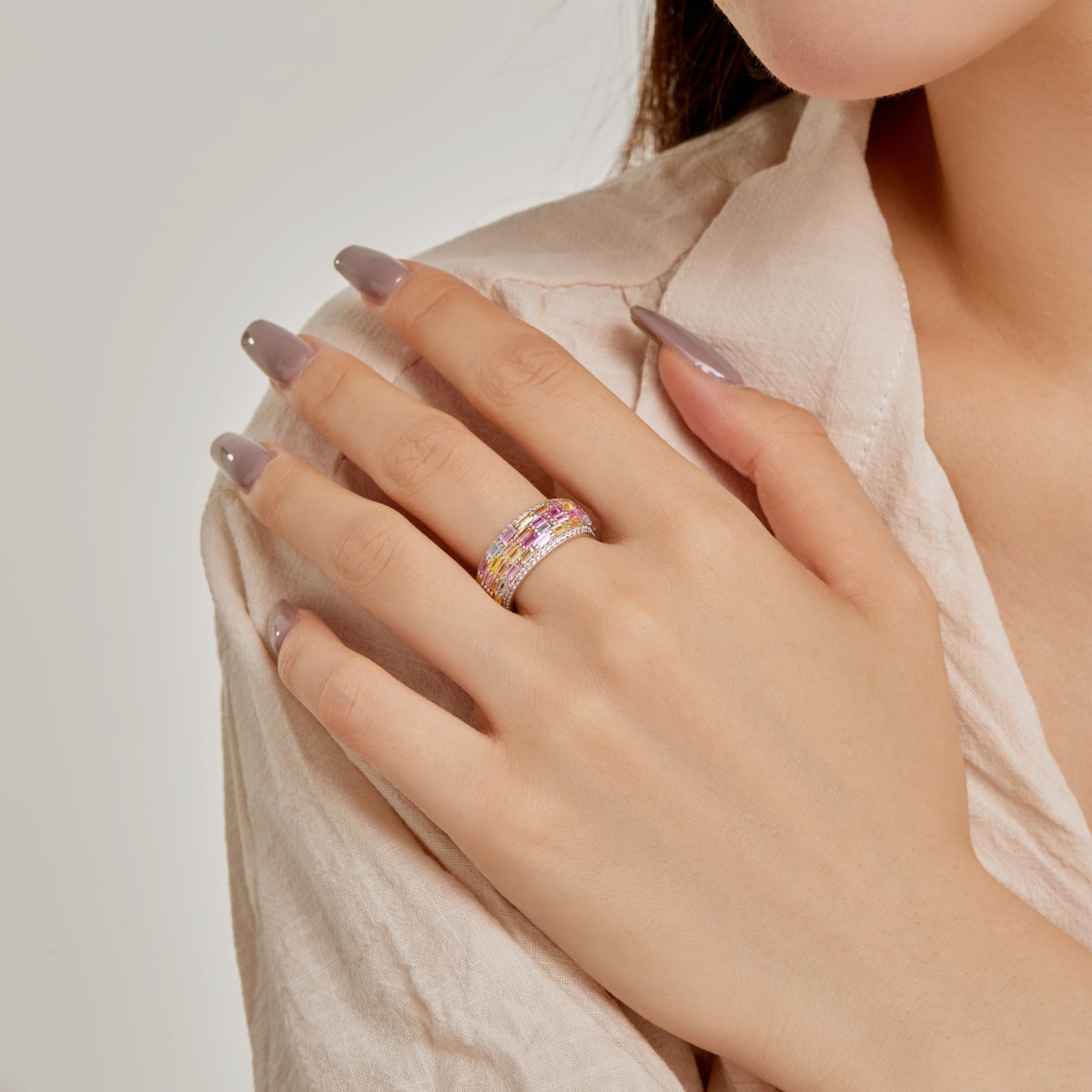 [Angela Jewelry]Radiant Colorful Radiant Cut Daily Ring
