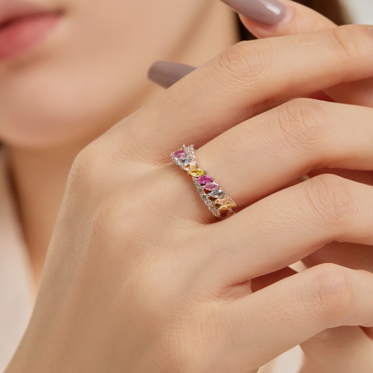 [Angela Jewelry]Unique Colorful Marquise Cut Daily Ring