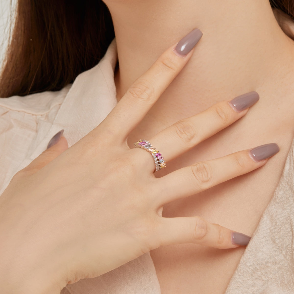 [Angela Jewelry]Unique Colorful Marquise Cut Daily Ring