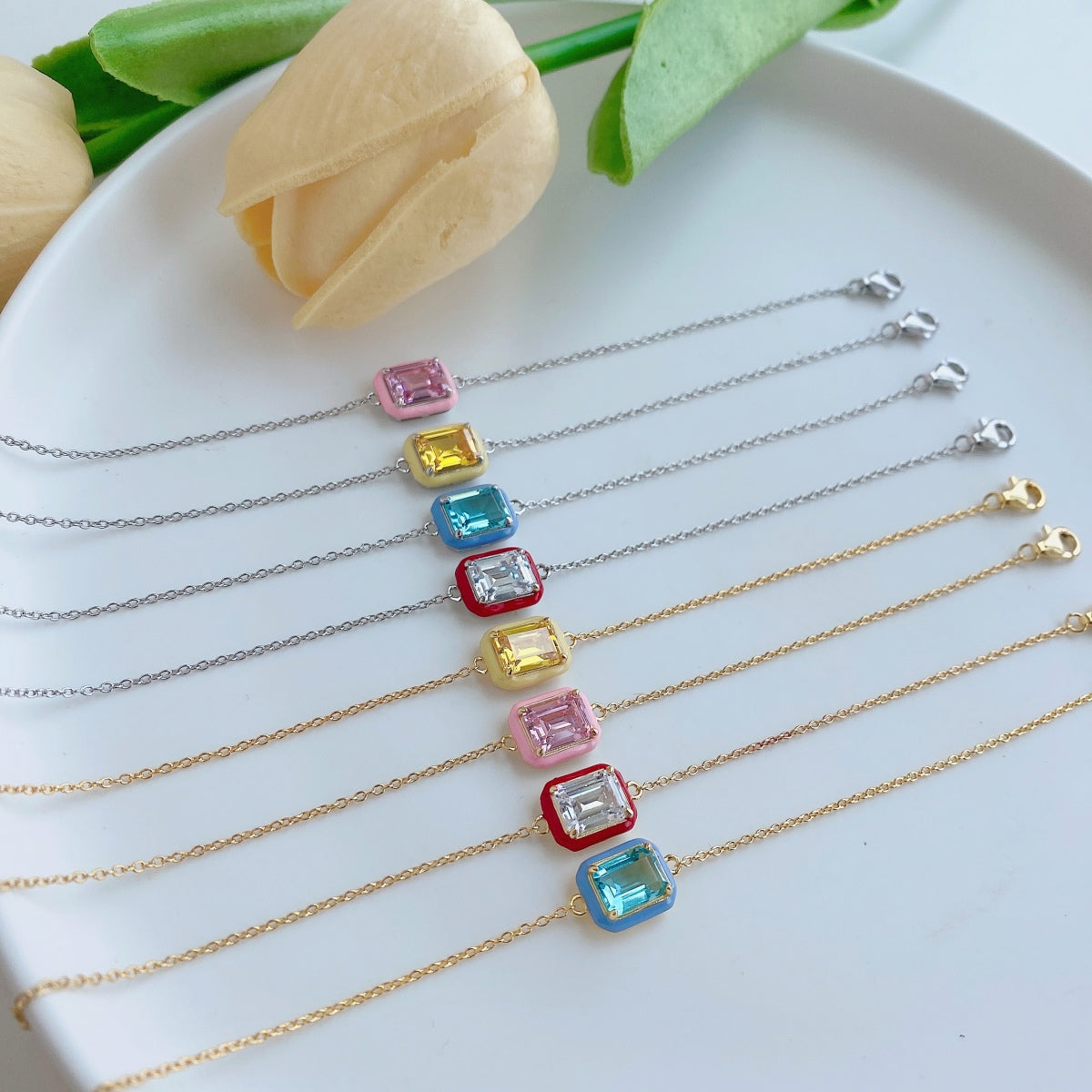 アンジェラジュエリー]2.0カラットの輝くカラフルなエメラルドカットのデイリーブレスレット