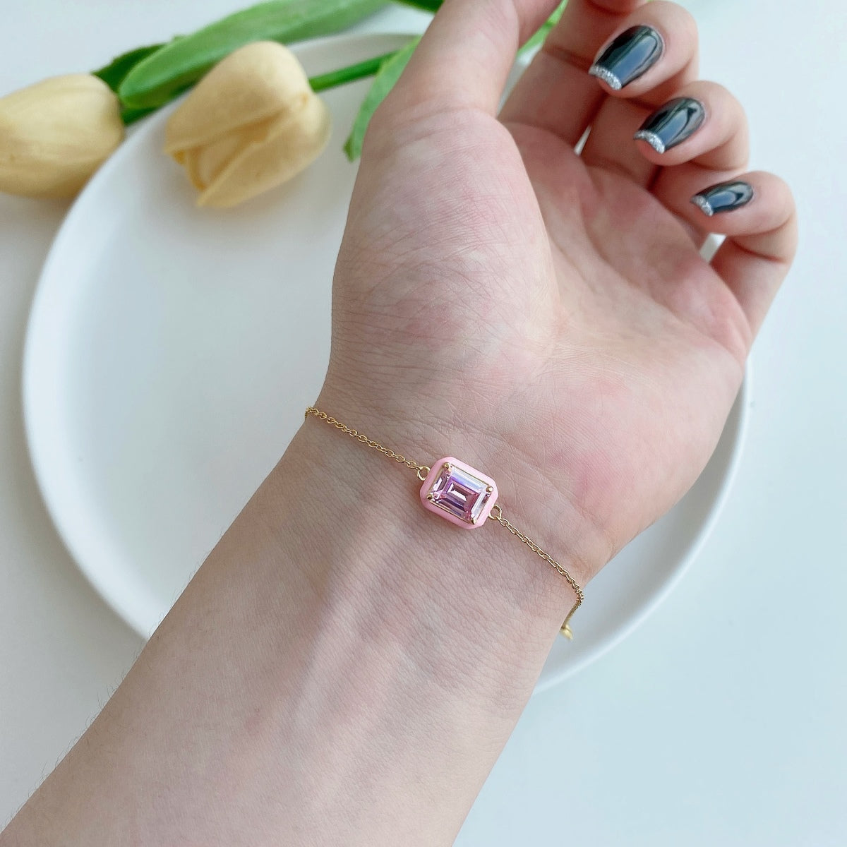 アンジェラジュエリー]2.0カラットの輝くカラフルなエメラルドカットのデイリーブレスレット