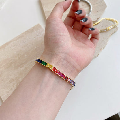 アンジェラジュエリー]輝くカラフルなプリンセスカットのテニスブレスレット