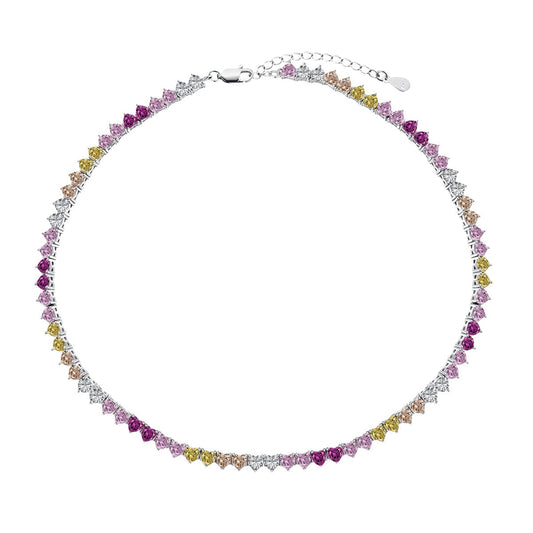 Angela Jewelry]Sparkling Colorful Full Heart Tennis Necklace