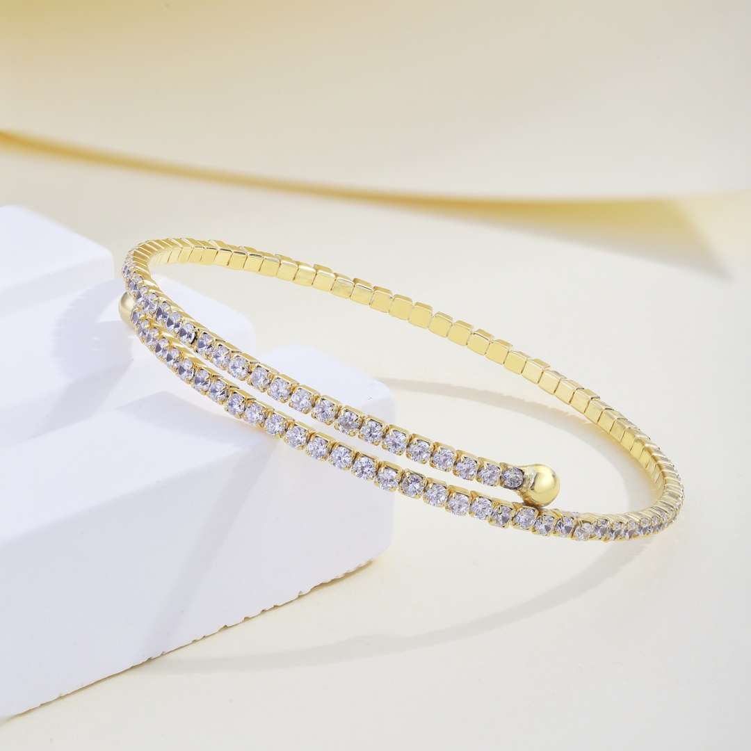 [Angela Jewelry]Row of Diamonds Round Fashion Bracelet