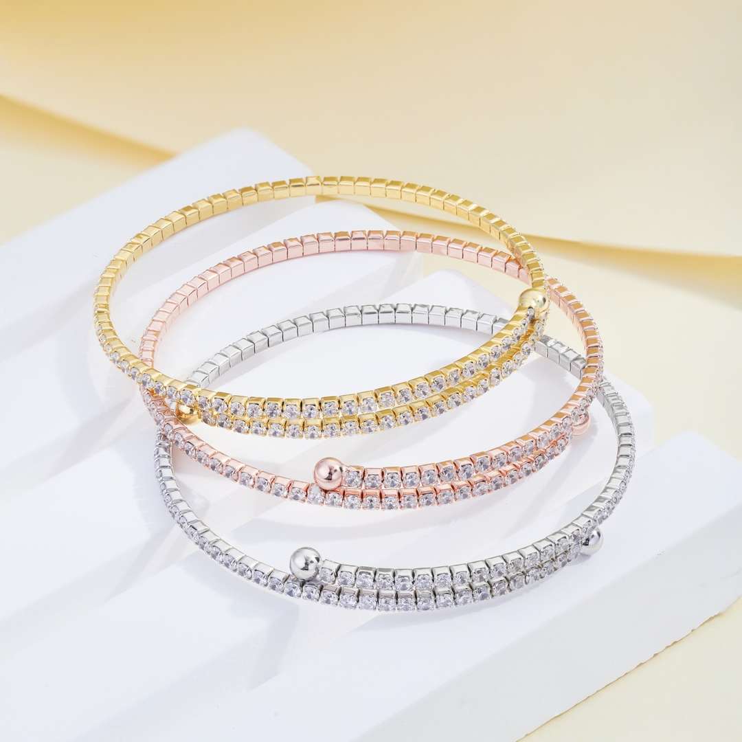 [Angela Jewelry]Row of Diamonds Round Fashion Bracelet