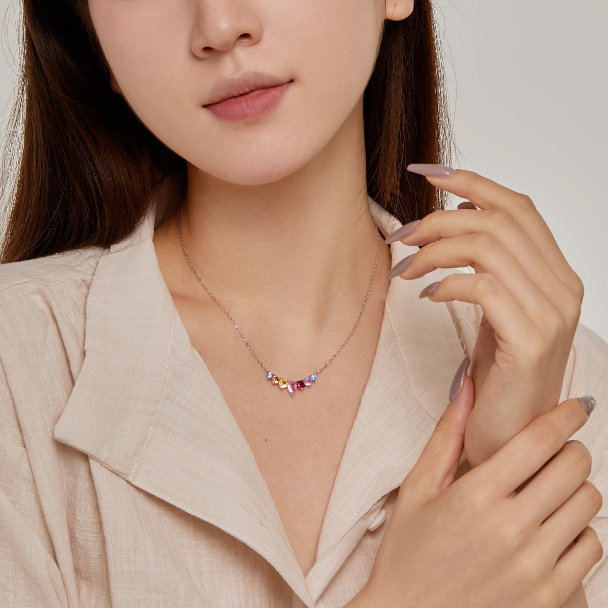 アンジェラジュエリー]繊細なカラフルハートネックレス