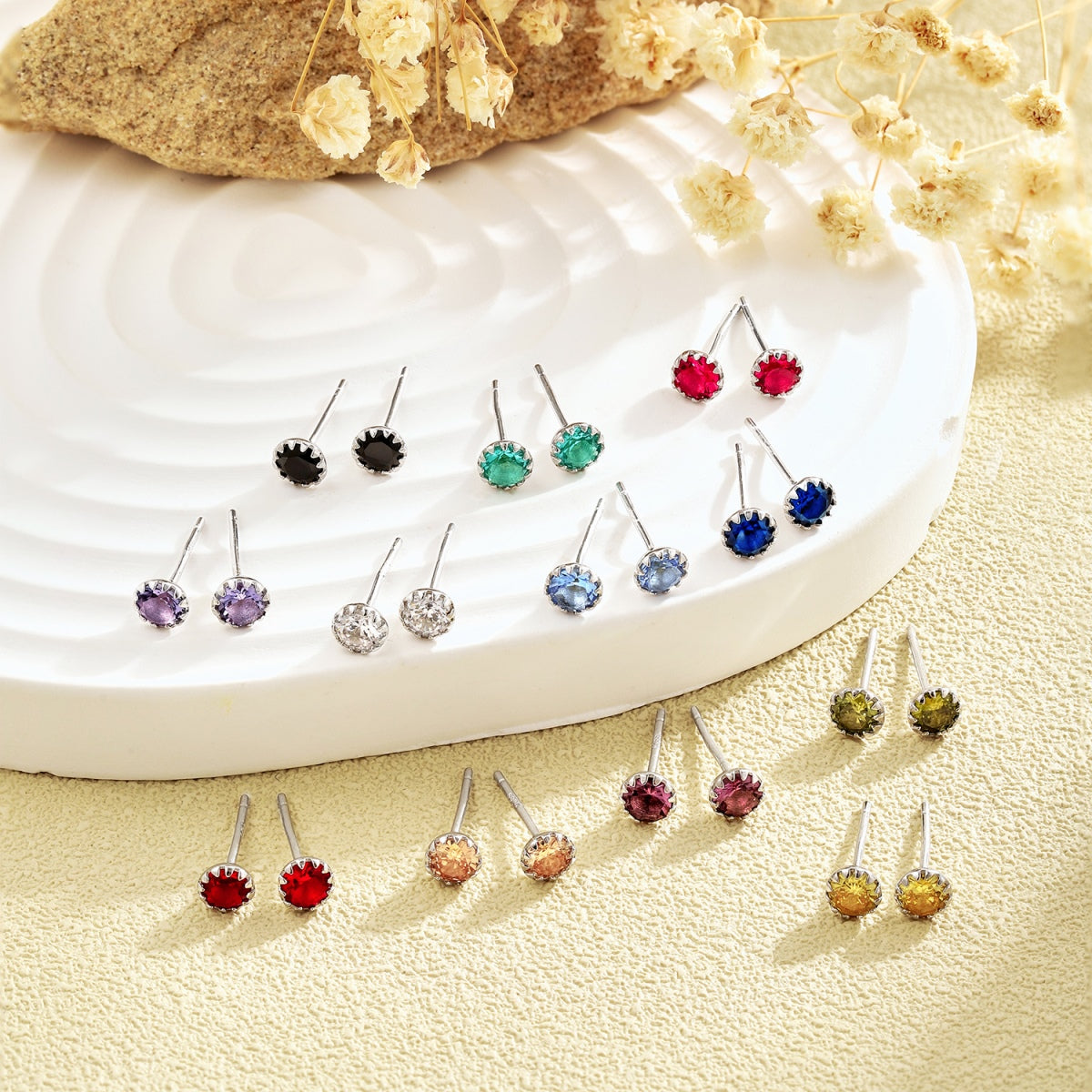 [Angela Jewelry]Sparkling Colorful Round Shape Earrings