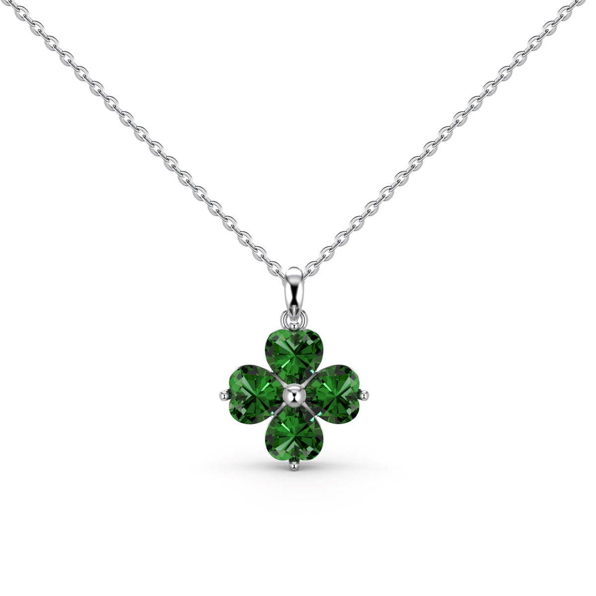 [Angela Jewelry]Heart-Shaped Four-Leaf Clover Bead Necklace
