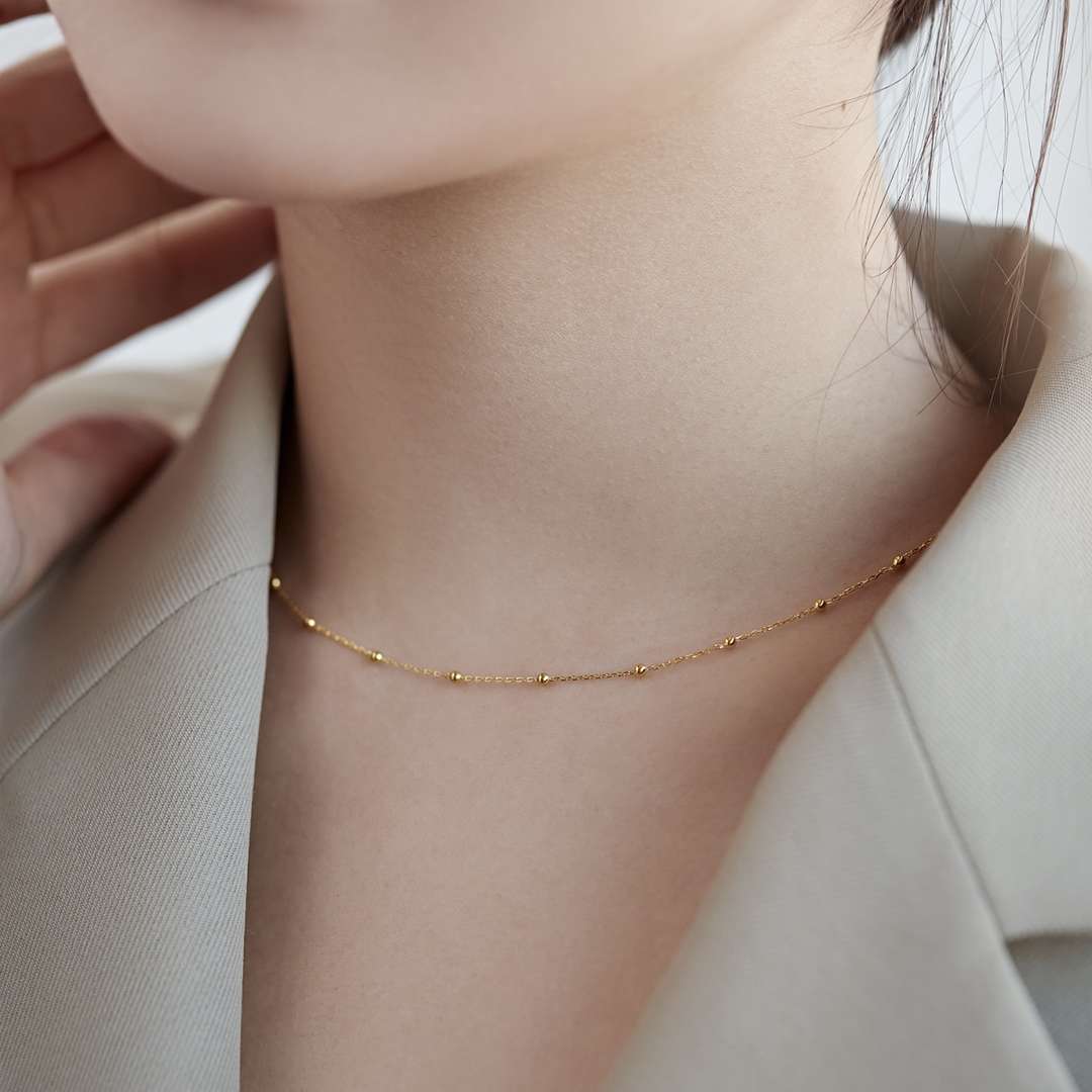 [Angela Jewelry]Small Bead Clavicle Chain Simple Necklace