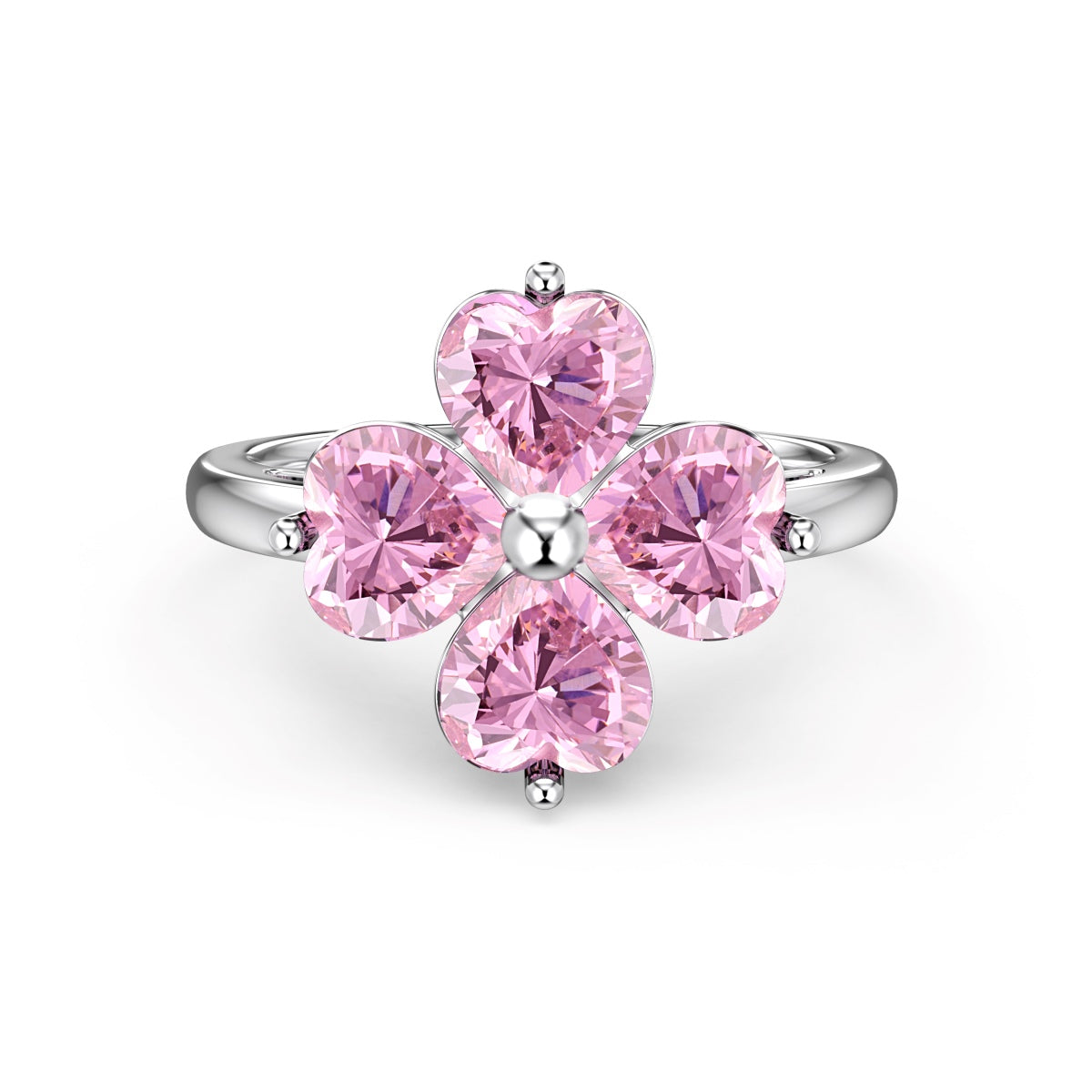 [Angela Jewelry]Heart-shaped Four-Leaf Clover Ball Ring