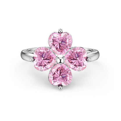 [Angela Jewelry]Heart-shaped Four-Leaf Clover Ball Ring