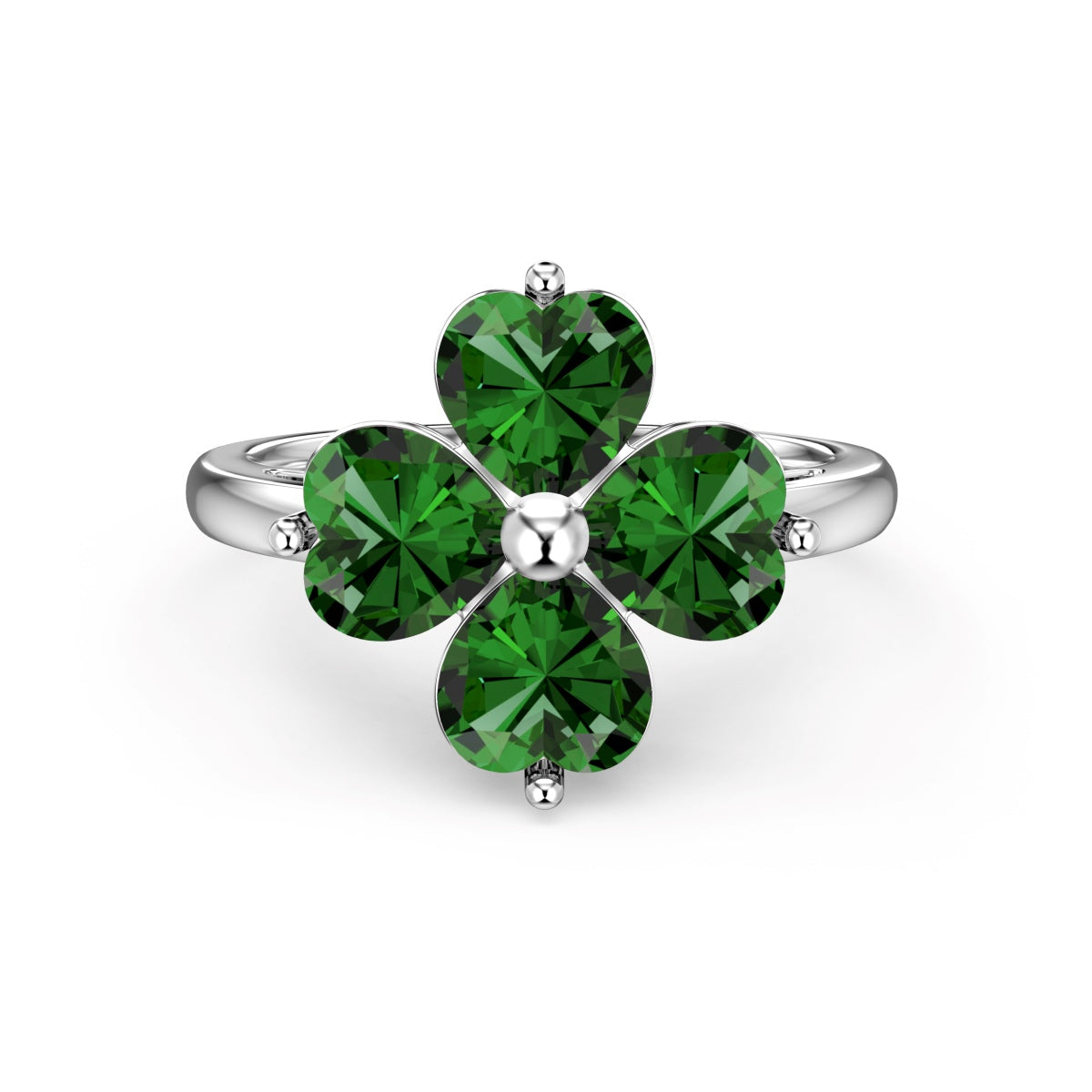 [Angela Jewelry]Heart-shaped Four-Leaf Clover Ball Ring