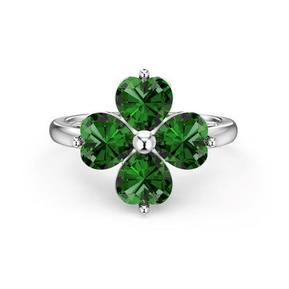 [Angela Jewelry]Heart-shaped Four-Leaf Clover Ball Ring