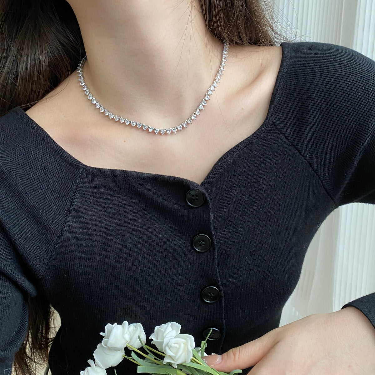 アンジェラジュエリー]華やかなハートカットのテニスネックレス