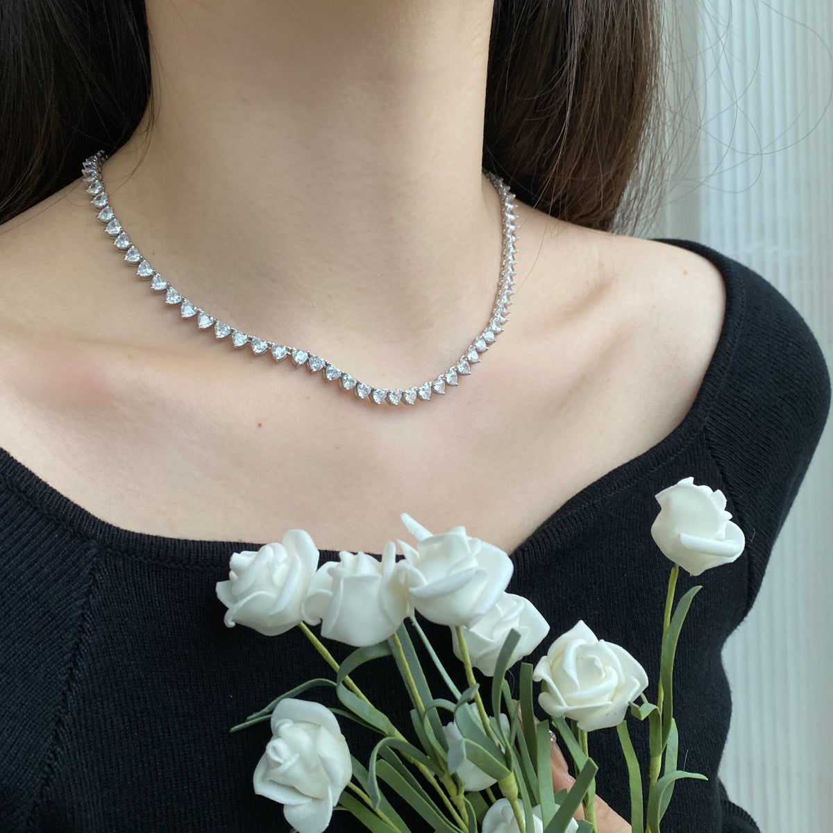 アンジェラジュエリー]華やかなハートカットのテニスネックレス