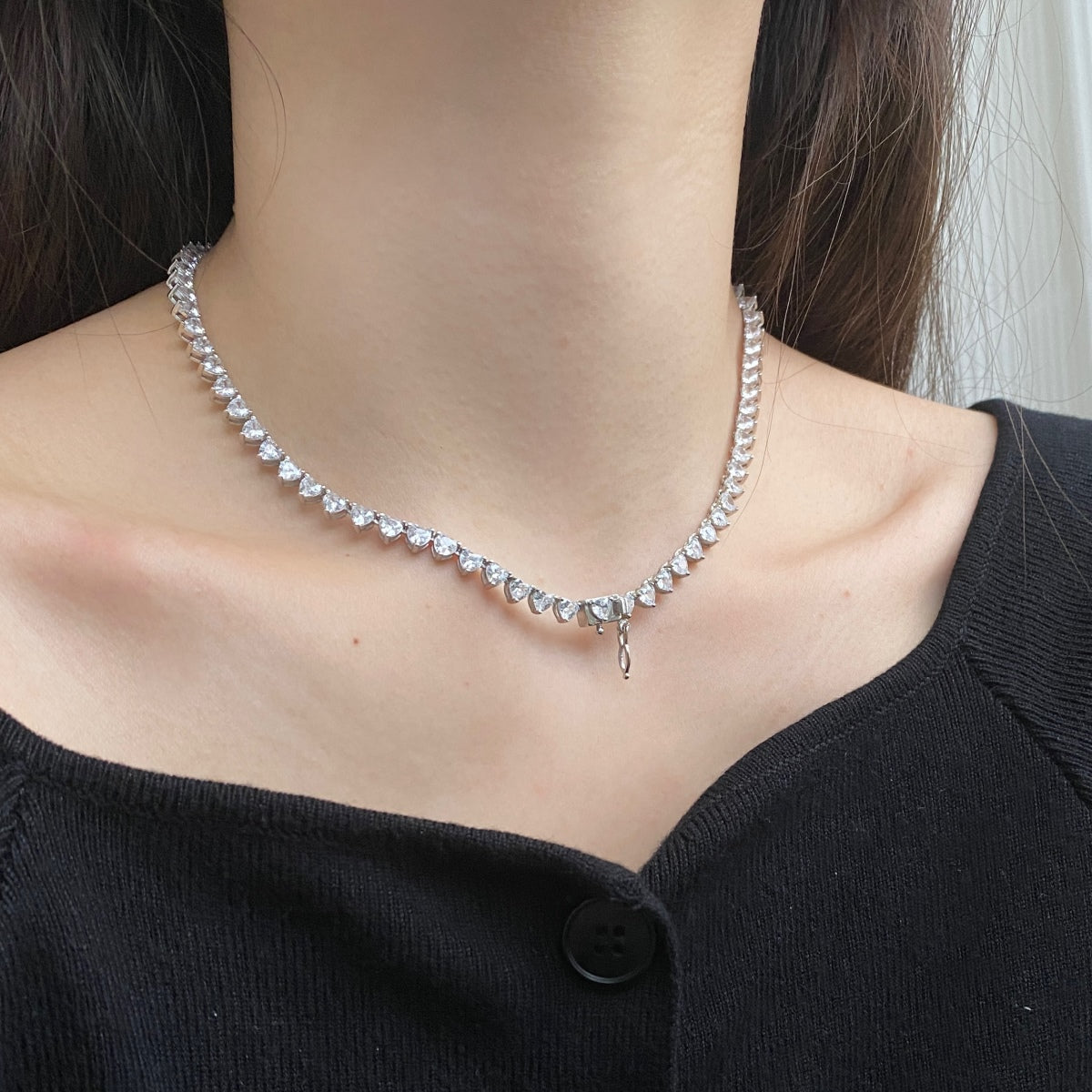 アンジェラジュエリー]華やかなハートカットのテニスネックレス