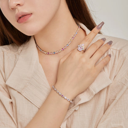 アンジェラジュエリー]輝くカラフルなレインボーネックレス
