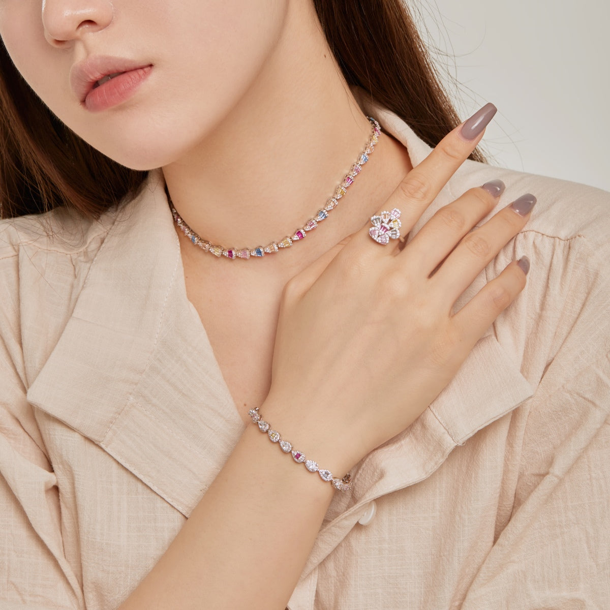 [Angela Jewelry]Radiant Colorful Rainbow Necklace