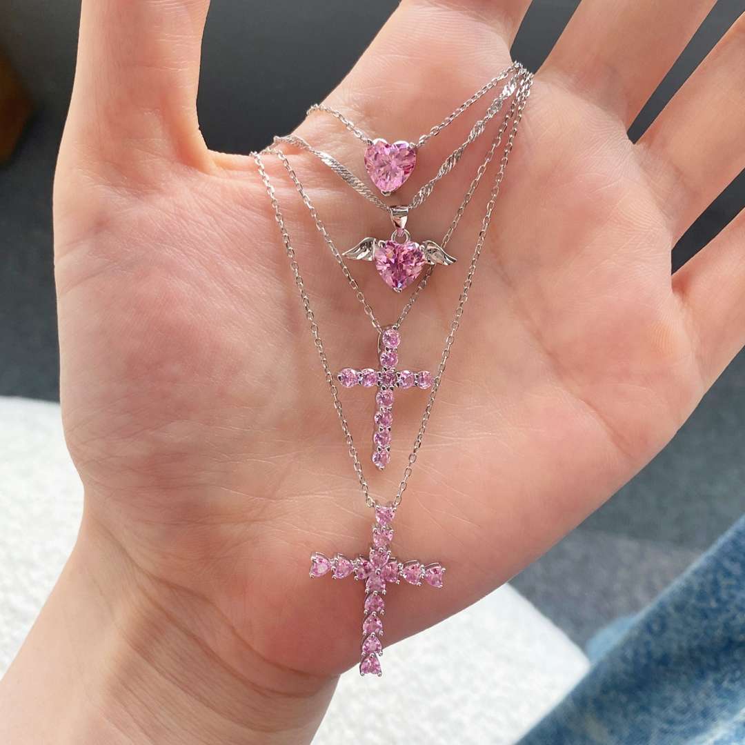 [Angela Jewelry]Heart Shape Main Stone Pendant Collarbone Necklace
