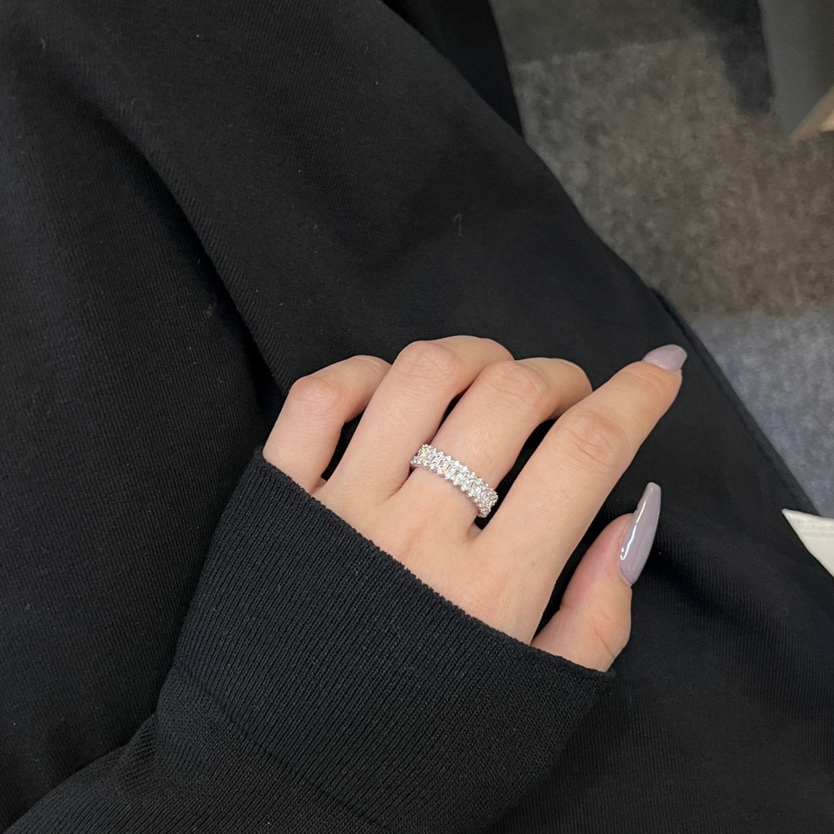 [Angela Jewelry]Splashy Ornate Emerald Cut Cocktail Ring