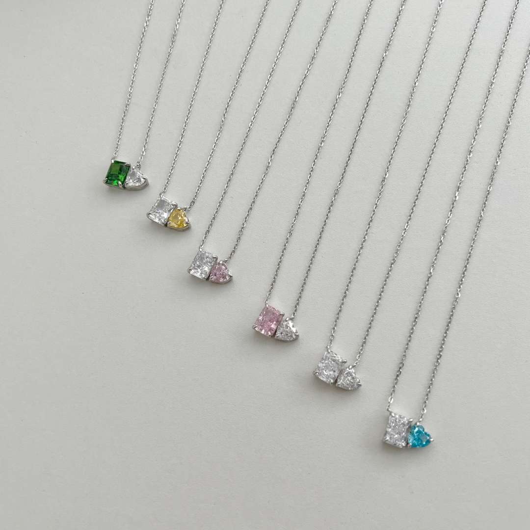 [Angela Jewelry]Dazzling Square & Heart Shape Necklace