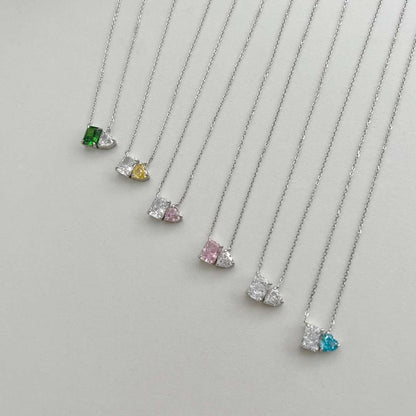 [Angela Jewelry]Dazzling Square & Heart Shape Necklace