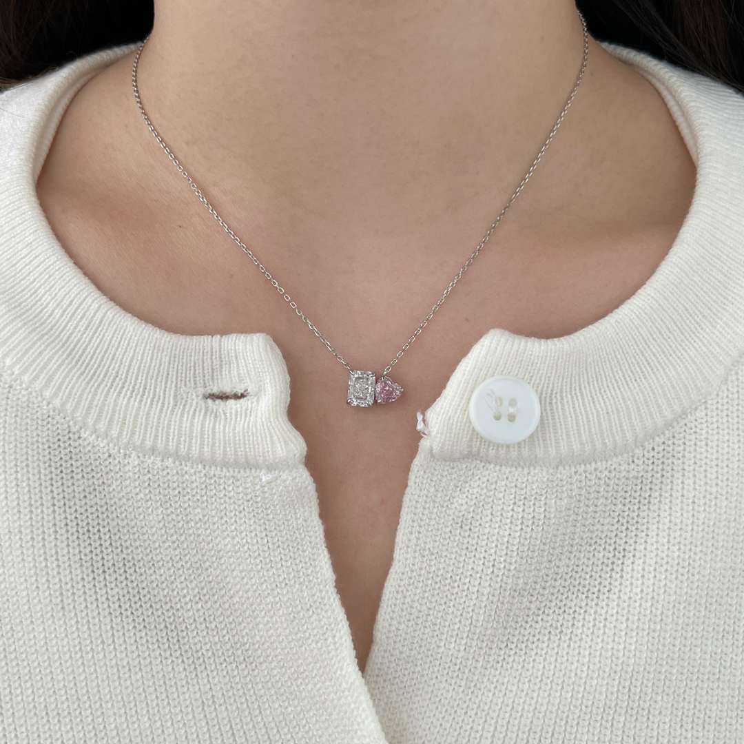 [Angela Jewelry]Dazzling Square & Heart Shape Necklace