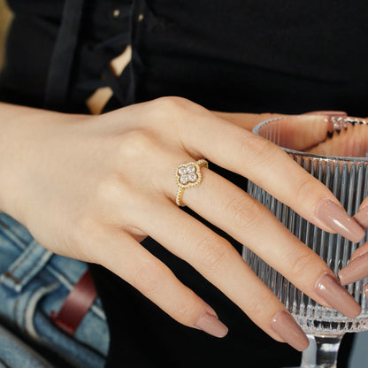 [Angela Jewelry]Four Leaf Clover Flower Design Ring
