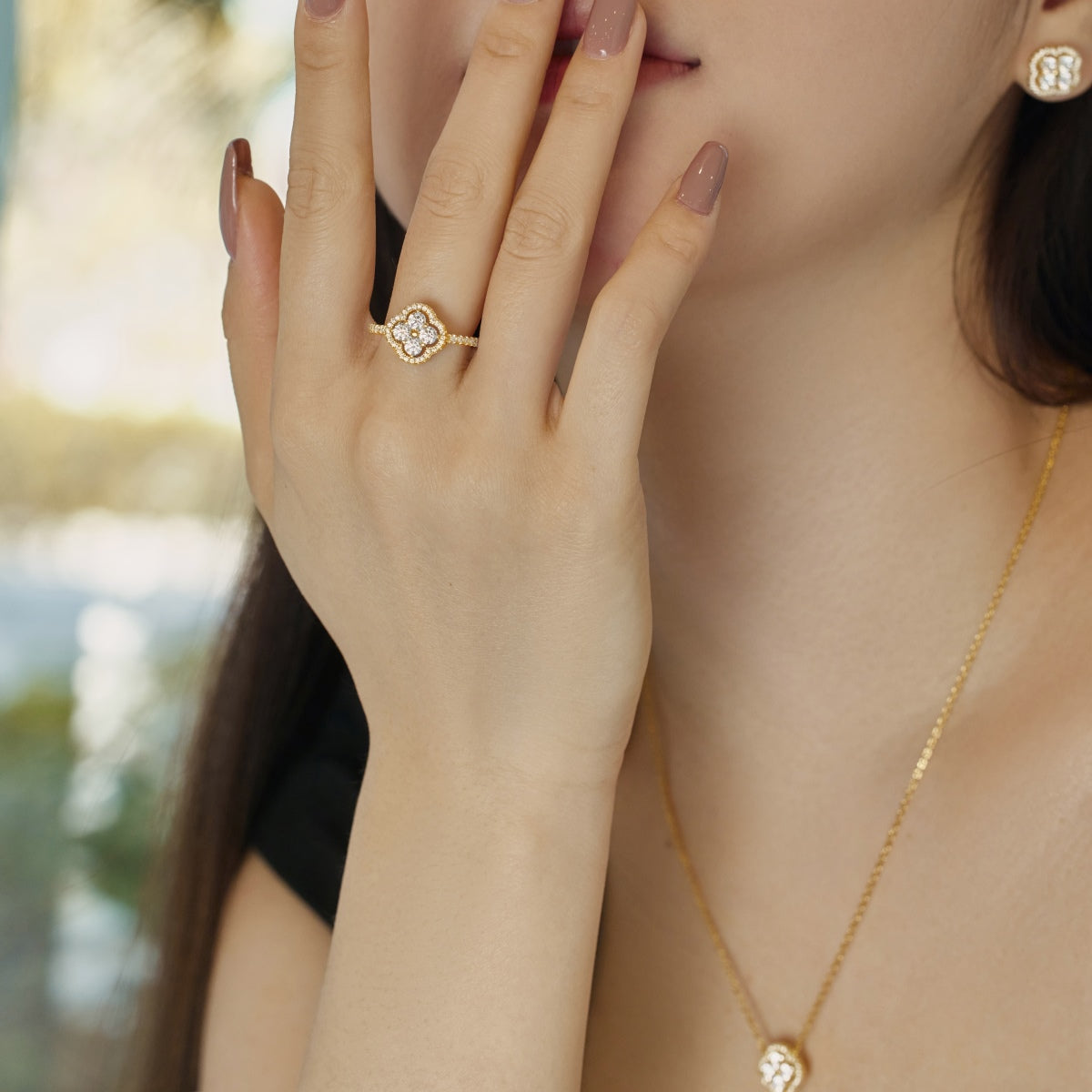 Angela Jewelry]Four Leaf Clover Flower Design Ring