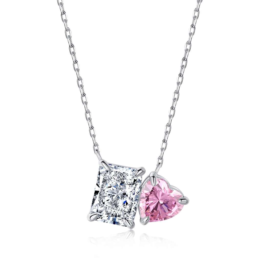 [Angela Jewelry]Dazzling Square & Heart Shape Necklace
