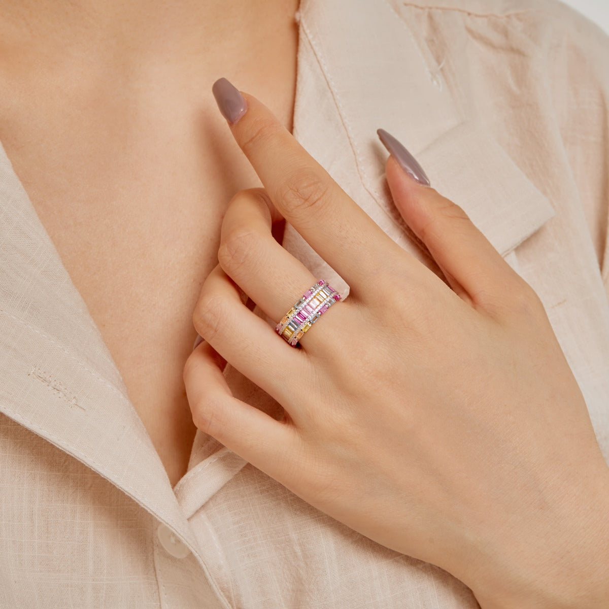 Angela Jewelry]Dazzling Colorful Radiant Cut Party Ring